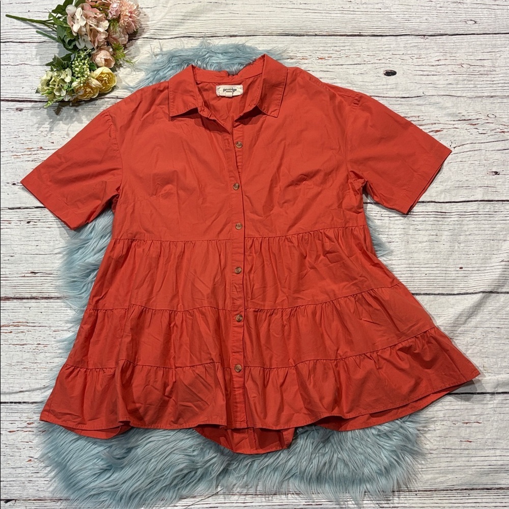 Anthropologie Porridge Orange Tiered Button Front Shirt - Picture 2 of 8